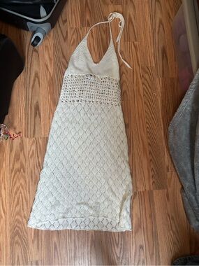 Gimaguas Cream Crochet Halter Dress